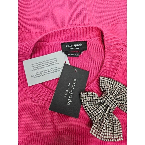 NWT Kate Spade New York Women's Embellished Bow Sweater Hot Pink Medium M14 - Picture 9 of 11